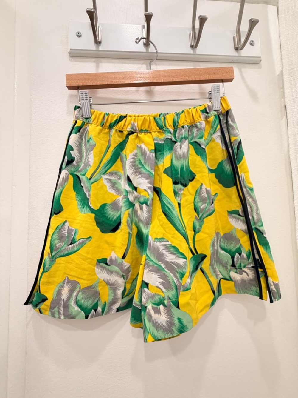 Marc Jacobs Yellow Floral Bermuda Shorts with Green Accents